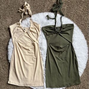 SHEIN Dresses 2 Total Green Cream‎ Stretchy Sexy Womens Size XS